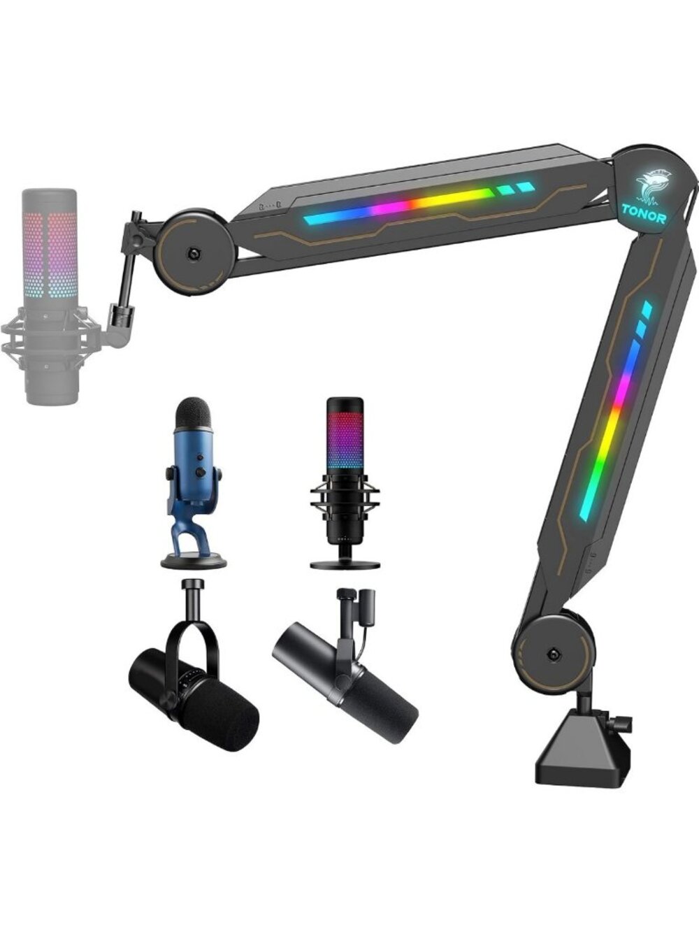 Adjustable RGB Mic Boom Arm Stand for Gaming, Streaming, Podcasting & YouTube